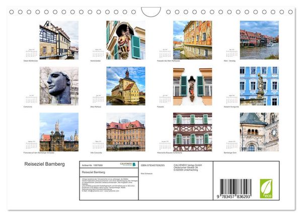 Produktbild: Reiseziel Bamberg (Wandkalender 2026 DIN A4 quer), CALVENDO Monatskalender