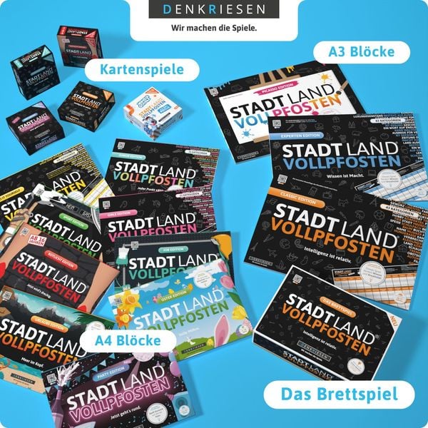 Denkriesen - Stadt Land Vollpfosten® - Geburtstags Edition - "happy Birthday." - A4
