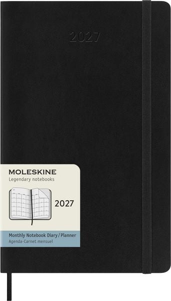 Produktbild: Moleskine 12 Monate Monatsnotizkalender 2027, L/A5, 1 Mo = 2 Seiten, Linierte Seiten, Weicher Einband, Schwarz