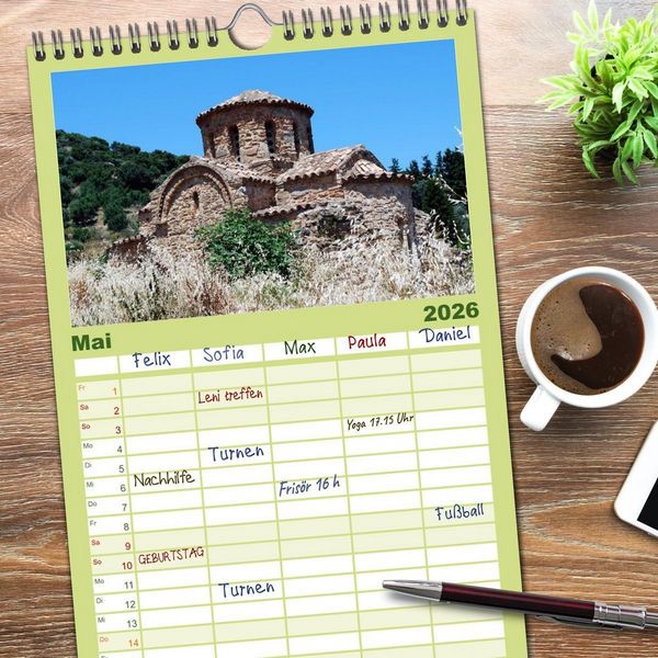 Produktbild: Familienplaner 2026 - Griechische Inseln mit 5 Spalten (Wandkalender, 21 x 45 cm) CALVENDO