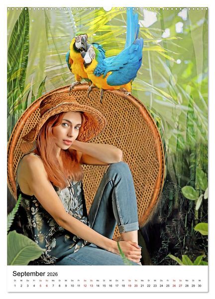 Produktbild: Models und Papageien - Artwork (hochwertiger Premium Wandkalender 2026 DIN A2 hoch), Kunstdruck in Hochglanz