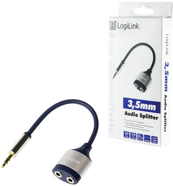 Produktbild: LogiLink CA1100 Klinke Audio Adapter [1x Klinkenstecker 3.5 mm - 2x Klinkenbuchse 3.5 mm] Schwarz