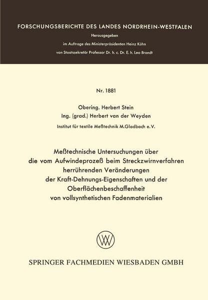 Produktbild: Me&szlig;technische Untersuchungen &uuml;ber die vom Aufwindeproze&szlig; beim Streckzwirnverfahren herr&uuml;hrenden Ver&auml;nderungen der Kraft-Dehnungs-Eigenschaften und der