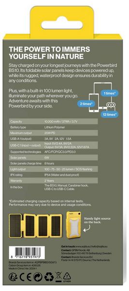 Produktbild: Aqiila Powerbird BS10 AQPBPBIBS1SG973 Solar-Powerbank 6 W 10000 mAh