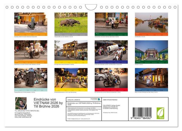 Produktbild: Eindr&uuml;cke von VIETNAM 2026 by Till Br&uuml;hne 2026 (Wandkalender 2026 DIN A4 quer), CALVENDO Monatskalender