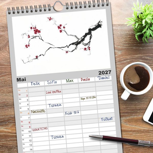 Produktbild: Familienplaner 2027 - Asiatische Tuschmalerei mit 5 Spalten (Wandkalender, 21 x 45 cm) CALVENDO