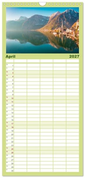 Produktbild: Familienplaner 2027 - Alpenseen - Berge im Spiegel mit 5 Spalten (Wandkalender, 21 x 45 cm) CALVENDO