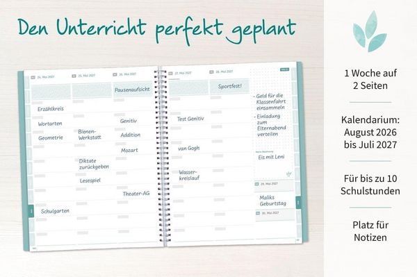 Produktbild: Mein Lehrerplaner A5+ &ndash; Ringbindung &ndash; Lehrerkalender f&uuml;r das Schuljahr 2026/2027 &ndash; Bl&auml;ttermeer
