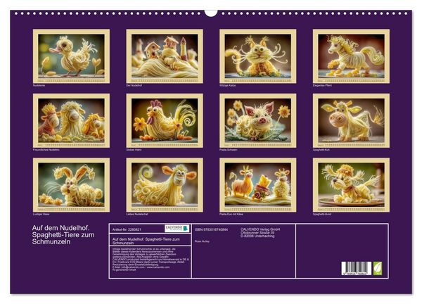 Produktbild: Auf dem Nudelhof. Spaghetti-Tiere zum Schmunzeln (Wandkalender 2026 DIN A2 quer), CALVENDO Monatskalender