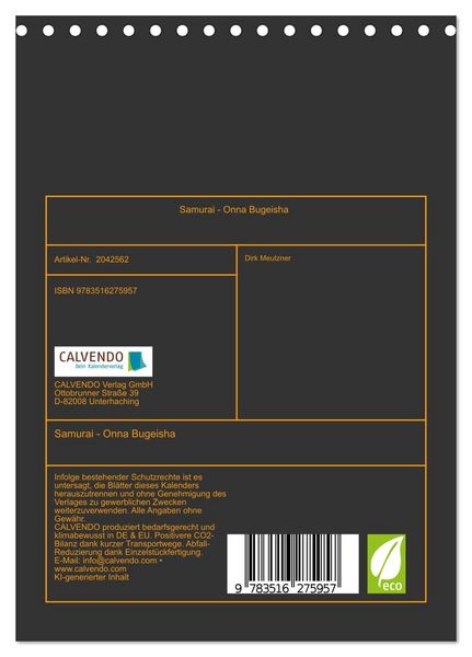 Produktbild: Samurai - Onna Bugeisha (Tischkalender 2026 DIN A5 hoch), CALVENDO Monatskalender