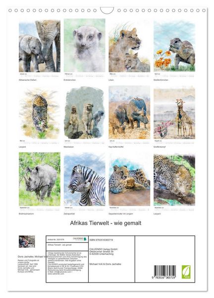 Produktbild: Afrikas Tierwelt - wie gemalt (Wandkalender 2026 DIN A3 hoch), CALVENDO Monatskalender