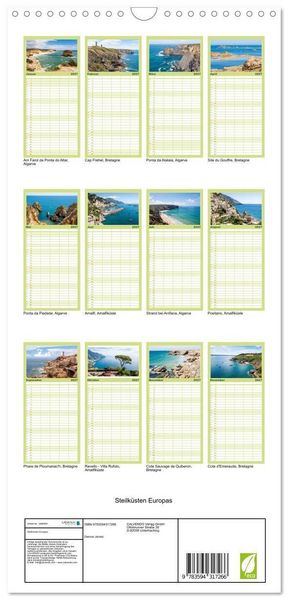 Produktbild: Familienplaner 2027 - Steilk&uuml;sten Europas mit 5 Spalten (Wandkalender, 21 x 45 cm) CALVENDO