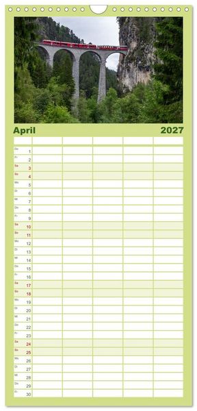 Produktbild: Familienplaner 2027 - Die Rh&auml;tische Bahn - Ein Kurztrip in die Schweiz mit 5 Spalten (Wandkalender, 21 x 45 cm) CALVENDO