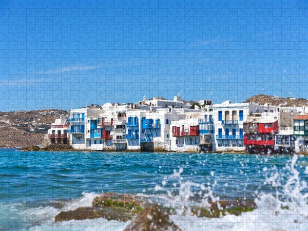 Produktbild: CALVENDO Puzzle Mykonos - Little Venice mit bunten Balkonen am Meer | 1000 Teile Lege-Gr&ouml;&szlig;e 64x48cm Foto-Puzzle f&uuml;r gl&uuml;ckliche Stunden