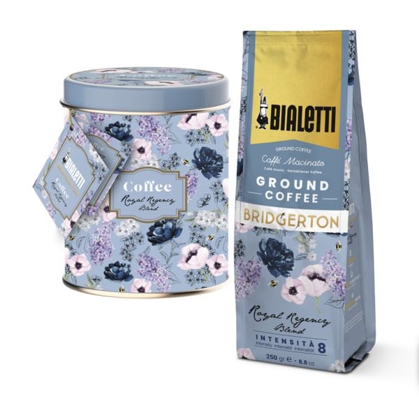 Produktbild: Bridgerton Design-Kaffeedose und Royal Regency Blend Kaffee, gemahlen 250 g