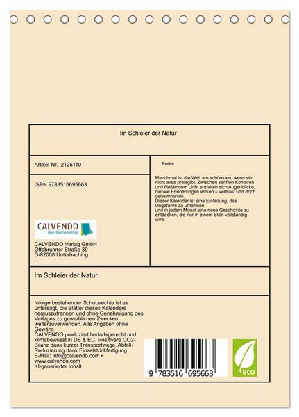 Produktbild: Im Schleier der Natur (Tischkalender 2026 DIN A5 hoch), CALVENDO Monatskalender