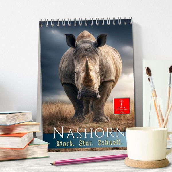 Produktbild: Nashorn - Stark. Stur. Schnell. (Tischkalender 2026 DIN A5 hoch), CALVENDO Monatskalender