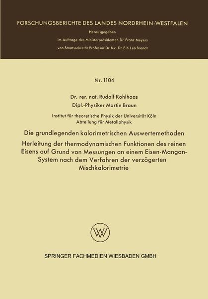 Produktbild: Die grundlegenden kalorimetrischen Auswertemethoden
