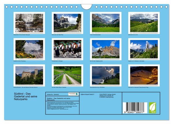 Produktbild: S&uuml;dtirol - Das Gadertal und seine Naturparks (Wandkalender 2026 DIN A4 quer), CALVENDO Monatskalender