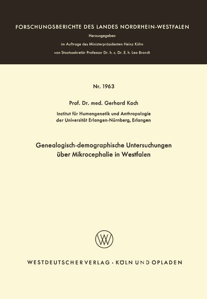 Produktbild: Genealogisch-demographische Untersuchungen &uuml;ber Mikrocephalie in Westfalen