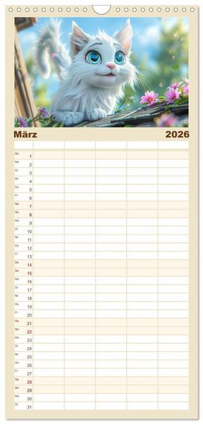 Produktbild: Familienplaner 2026 - Katzen-Paradies. Entz&uuml;ckende Cartoon-K&auml;tzchen zum verlieben mit 5 Spalten (Wandkalender, 21 x 45 cm) CALVENDO