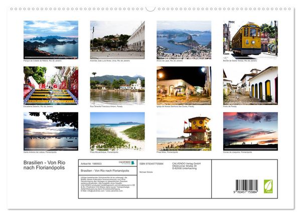 Produktbild: Brasilien - Von Rio nach Florian&oacute;polis (hochwertiger Premium Wandkalender 2026 DIN A2 quer), Kunstdruck in Hochglanz