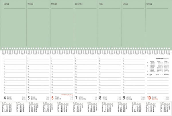 Produktbild: Tischquerkalender 1W/2S PERFO XL gr&uuml;n 2027