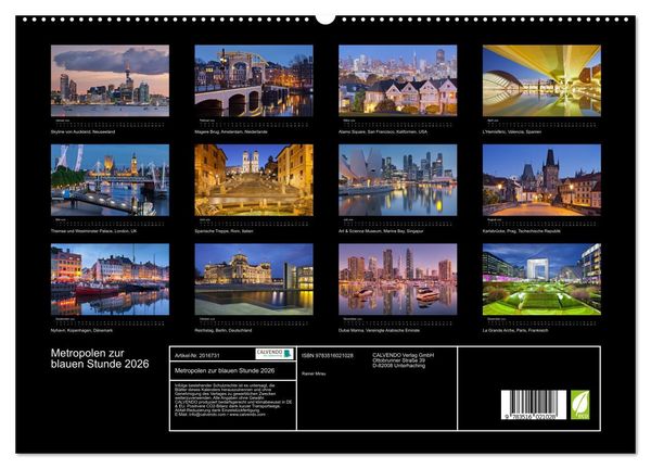 Produktbild: Metropolen zur blauen Stunde 2026 (hochwertiger Premium Wandkalender 2026 DIN A2 quer), Kunstdruck in Hochglanz