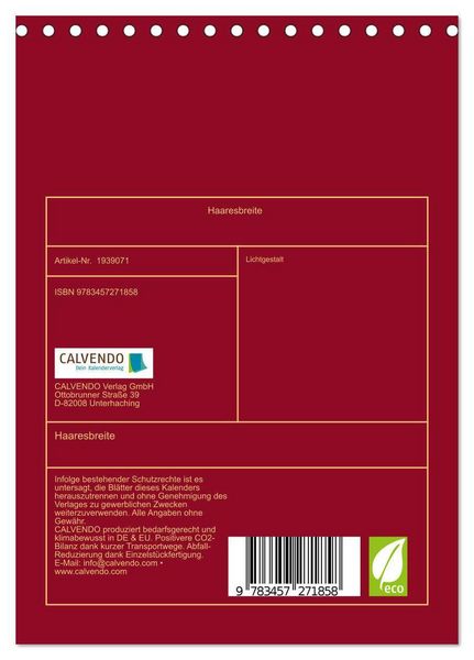 Produktbild: Haaresbreite (Tischkalender 2026 DIN A5 hoch), CALVENDO Monatskalender