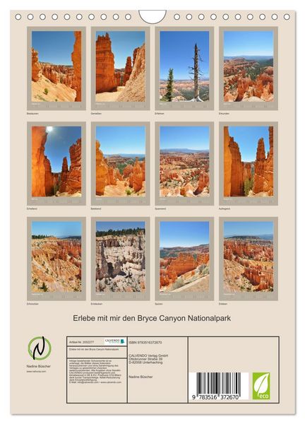 Produktbild: Erlebe mit mir den Bryce Canyon Nationalpark (Wandkalender 2026 DIN A4 hoch), CALVENDO Monatskalender