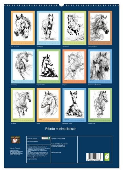 Produktbild: Pferde minimalistisch (hochwertiger Premium Wandkalender 2026 DIN A2 hoch), Kunstdruck in Hochglanz