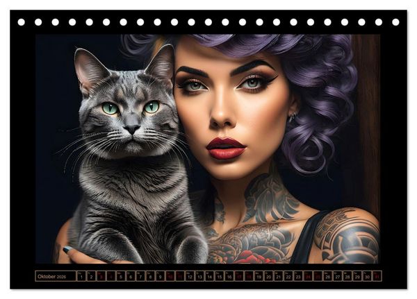 Produktbild: Geheimnisvolle Katzenfrauen (Tischkalender 2026 DIN A5 quer), CALVENDO Monatskalender