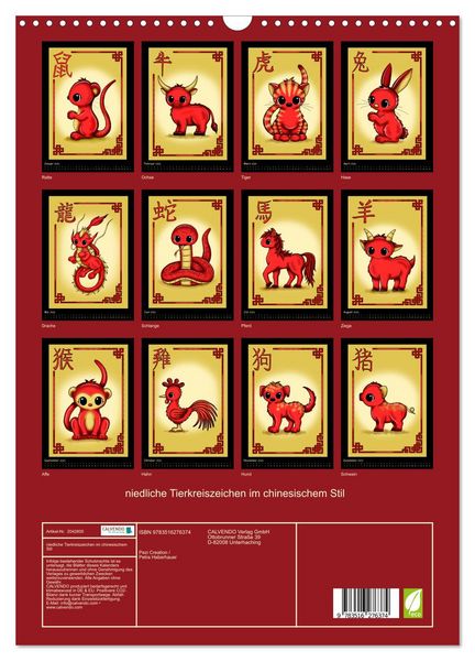 Produktbild: niedliche Tierkreiszeichen im chinesischem Stil (Wandkalender 2026 DIN A3 hoch), CALVENDO Monatskalender
