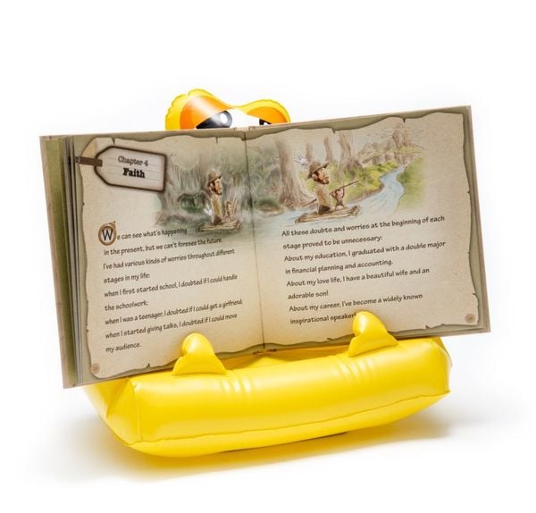 Produktbild: Bookmonster Air Gelb - Sammy - Aufblasbares Lesekissen für Bücher und Tablets - Buchständer - Tablethalter - Lesehillfe