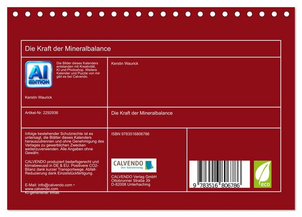 Produktbild: Die Kraft der Mineralbalance (Tischkalender 2027 DIN A5 quer), CALVENDO Monatskalender
