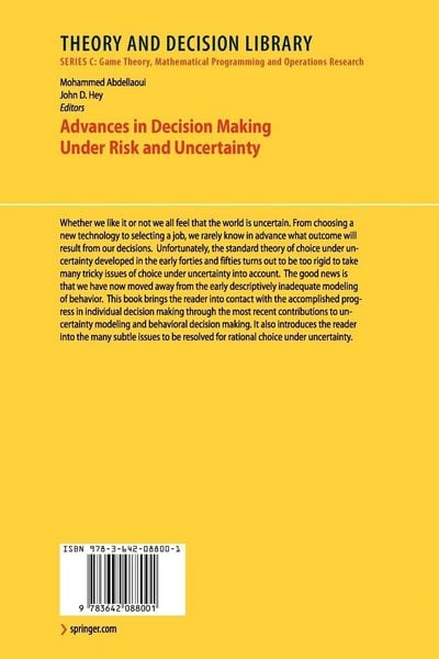 Produktbild: Advances in Decision Making Under Risk and Uncertainty