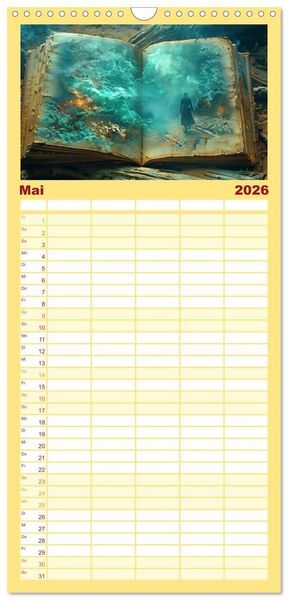 Produktbild: Familienplaner 2026 - Welten zwischen den Zeilen - B&uuml;cher, die Tr&auml;ume wecken mit 5 Spalten (Wandkalender, 21 x 45 cm) CALVENDO