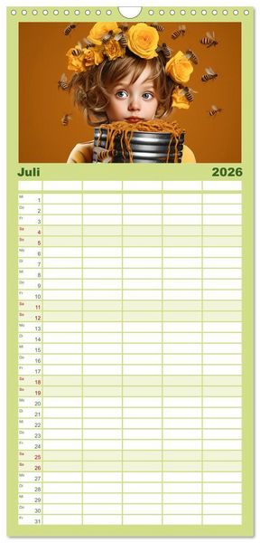 Produktbild: Familienplaner 2026 - Hallo! Ich bin die Honigbiene mit 5 Spalten (Wandkalender, 21 x 45 cm) CALVENDO