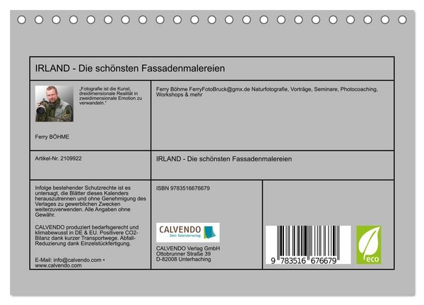 Produktbild: IRLAND - Die sch&ouml;nsten Fassadenmalereien (Tischkalender 2026 DIN A5 quer), CALVENDO Monatskalender