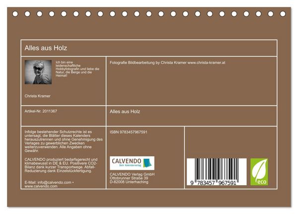 Produktbild: Alles aus Holz (Tischkalender 2026 DIN A5 quer), CALVENDO Monatskalender