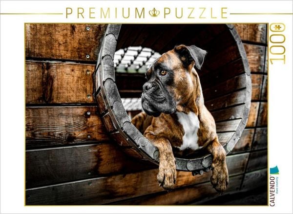 CALVENDO Puzzle Holz, Stahl und Boxerblick | 1000 Teile Lege-Größe 64x48cm Foto-Puzzle für glückliche Stunden