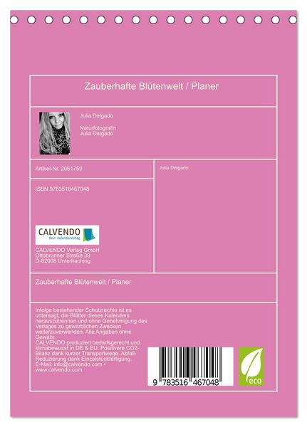 Produktbild: Zauberhafte Bl&uuml;tenwelt / Planer (Tischkalender 2026 DIN A5 hoch), CALVENDO Monatskalender