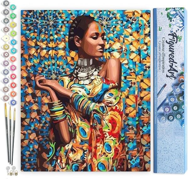 Produktbild: FiguredArt PN1318 - Malen nach Zahlen, Frau in traditioneller Kleidung, Leinwand 40x50cm ohne Rahmen, Malset, Paint by Numbers
