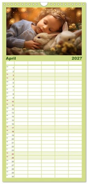 Produktbild: Familienplaner 2027 - Kleine Schlummerparade: Babys und ihre kuscheligen Tierfreunde mit 5 Spalten (Wandkalender, 21 x 45 cm) CALVENDO