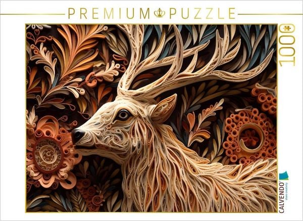 CALVENDO Puzzle Hirsch mit Geweih in Quilling Technik | 1000 Teile Lege-Größe 64 × 48 cm Foto-Puzzle für glückliche Stunden