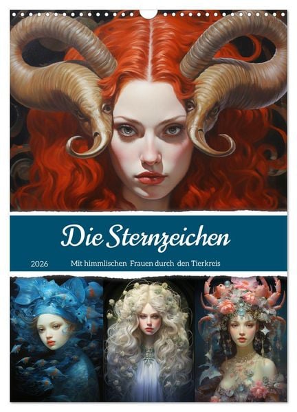 Produktbild: Sternzeichen. Mit himmlischen Frauen durch den Tierkreis (Wandkalender 2026 DIN A3 hoch), CALVENDO Monatskalender