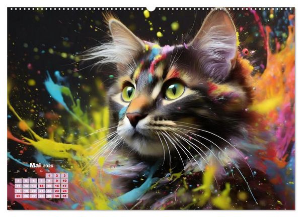 Produktbild: Splash - Katzen im Farbrausch (hochwertiger Premium Wandkalender 2026 DIN A2 quer), Kunstdruck in Hochglanz