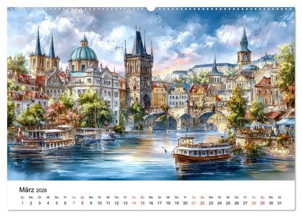 Produktbild: Stadtpoesie in sanften Farben (hochwertiger Premium Wandkalender 2026 DIN A2 quer), Kunstdruck in Hochglanz