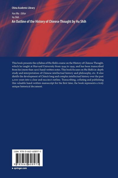 Produktbild: An Outline of the History of Chinese Thought by Hu Shih