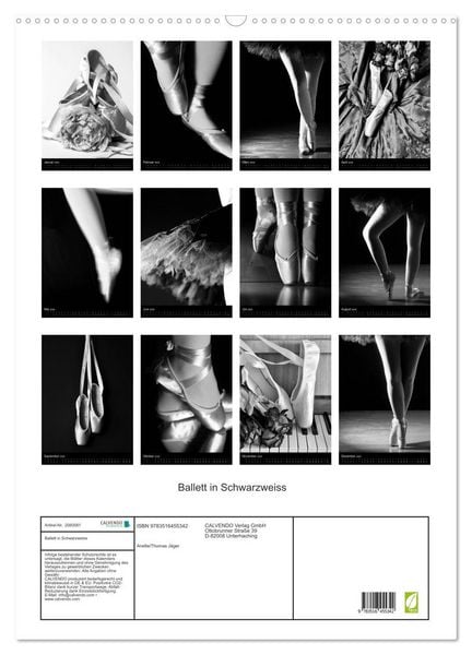 Produktbild: Ballett in Schwarzweiss (Wandkalender 2026 DIN A2 hoch), CALVENDO Monatskalender
